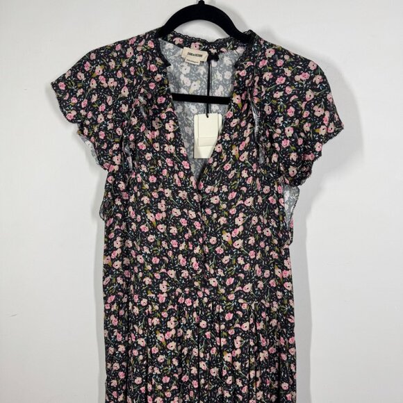 Zadig & Voltaire Black Pink Floral Maxi Dress Size XS Romantic - Picture 3 of 14